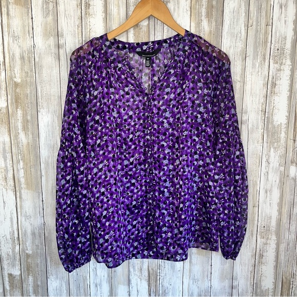 White House Black Market Purple & Gold Dot Button Sheer Blouse Women’s XS - Picture 4 of 9